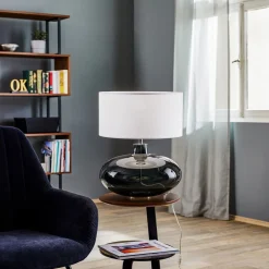 Argon Pendellamper|Bordlamper>Bordlampe Skien, skærm hvid, glasfod røggrå