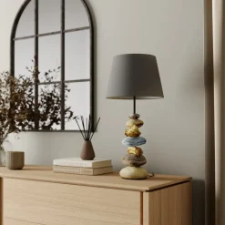 Bordlampe Vera, stofskærm og sten-dekor, 55 cm^ONLI Outlet