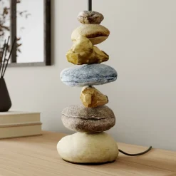 Bordlampe Vera, stofskærm og sten-dekor, 55 cm^ONLI Outlet