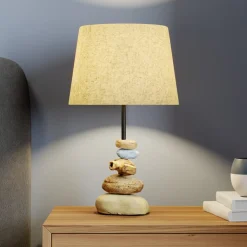 Bordlampe Vera, stofskærm og sten-dekor, 38 cm^ONLI Outlet
