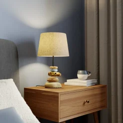 Bordlampe Vera, stofskærm og sten-dekor, 38 cm^ONLI Outlet
