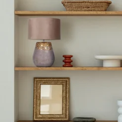 Näve Bronco bordlampe, beige, keramik/kunstlæder, højde 39 cm