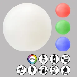 FH Lighting Busso LED-akku-lampe, solar, tusmørkesensor, hvid