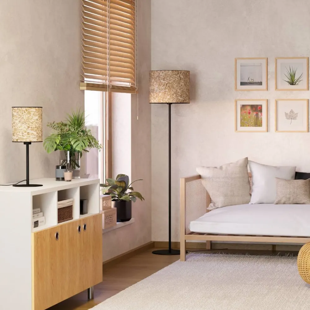 EGLO Gulvlamper>Butterburn gulvlampe, højde 162 cm, beige/grøn, metal/stof