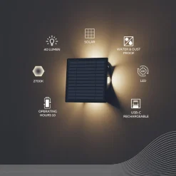 Altamura udendørs LED-væglampe, indirekte, sort^Calex New