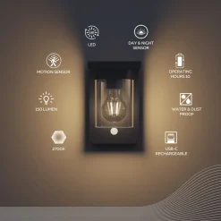 Asti udendørs LED-væglampe, sensor, IP44, sort^Calex Outlet