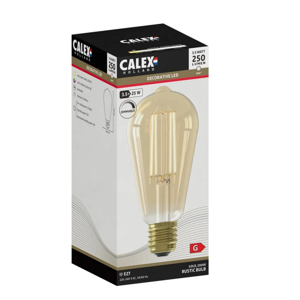 Calex Dæmpbar Led-Pære|Filament Pære>E27 ST64 3,5 W LED-filament guld 821, dæmpes