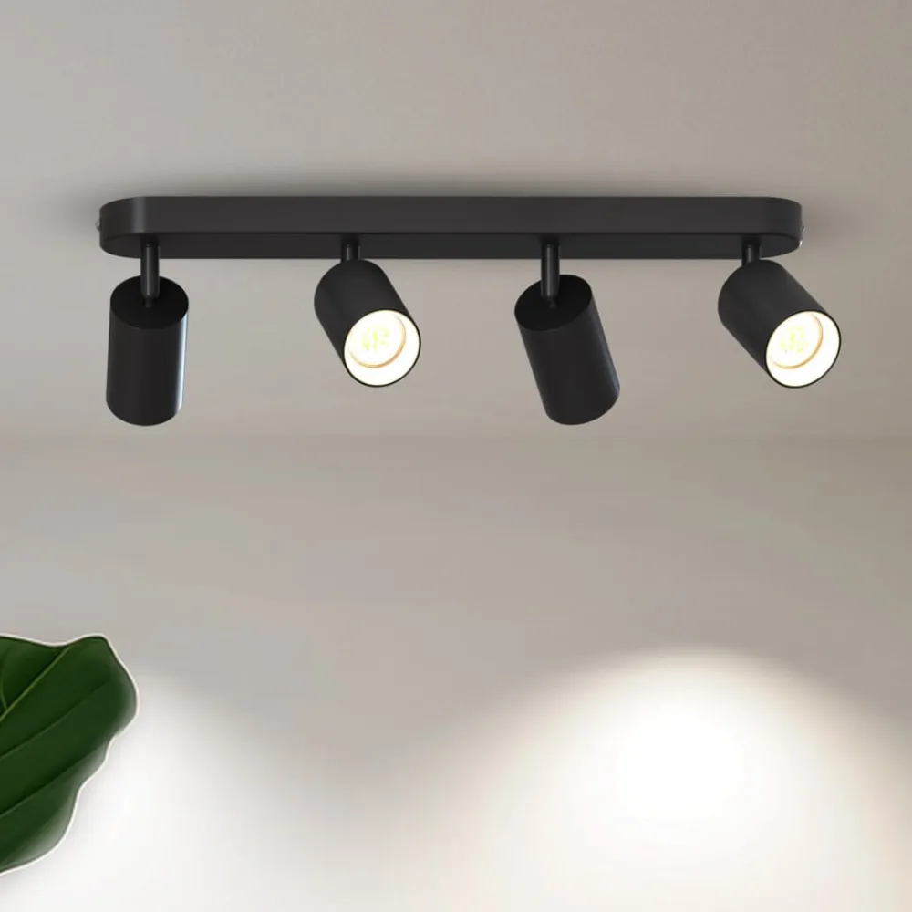 Calex Spotlights>GU10 loftspot, sort, længde 49 cm, 4 lyskilder, metal