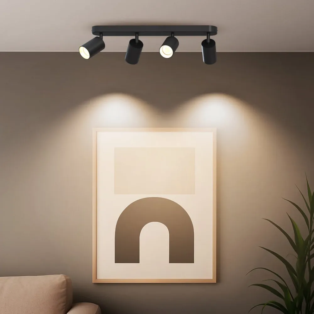 Calex Spotlights>GU10 loftspot, sort, længde 49 cm, 4 lyskilder, metal