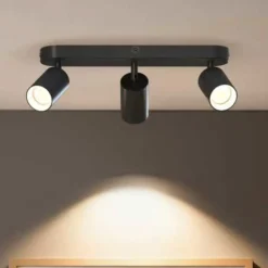 Calex GU10 loftspot, sort, længde 37 cm, 3 lyskilder, metal