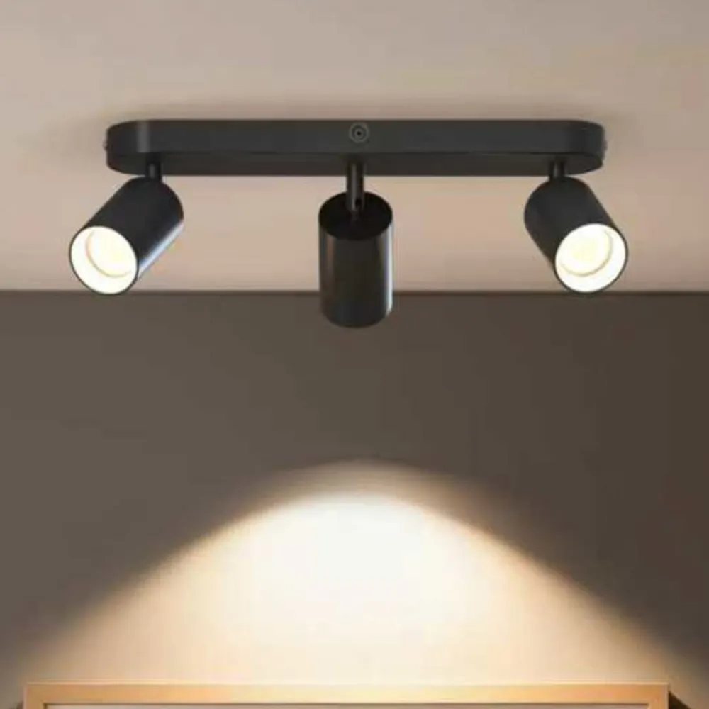 Calex GU10 loftspot, sort, længde 37 cm, 3 lyskilder, metal