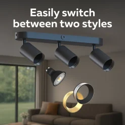 Calex GU10 loftspot, sort, længde 37 cm, 3 lyskilder, metal