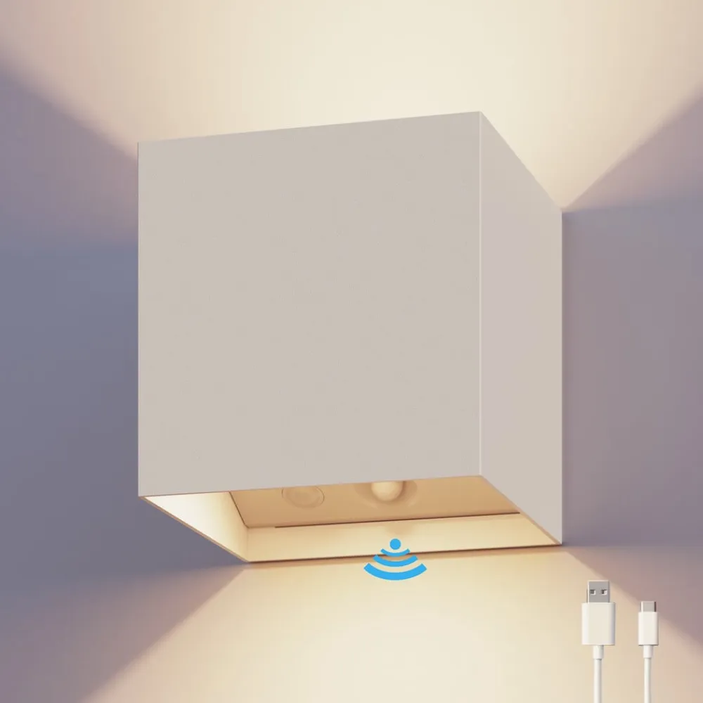 Calex Væglampe Med Sensor|Terrassebelysning>LED-udendørs væglampe med batteri og sensor Volterra, hvid, IP44