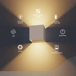 LED-udendørs væglampe med batteri og sensor Volterra, sand, IP44^Calex Online