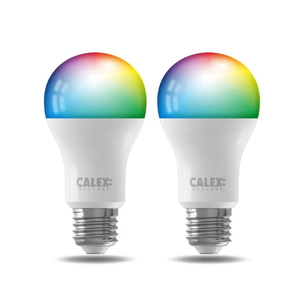 Calex Smart LED-pære E27 A60 9,4W CCT RGB sæt med 2 stk