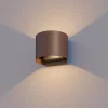 Calex Væglamper>udendørs LED-væglampe oval, op/ned, højde 10 cm, rustbrun