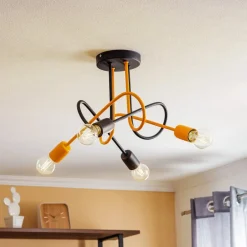 Cambridge loftlampe, 4 lyskilder, sort-orange^HELAM Online