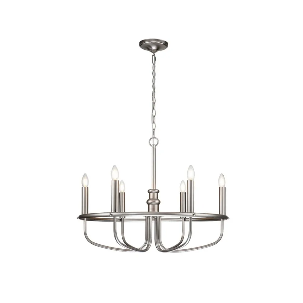 KICHLER Capitol Hill lysekrone, 6 lys, børstet nikkel