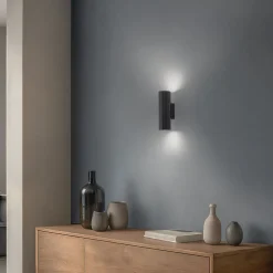 Carbon væglampe, sort, højde 20 cm, aluminium, 2 lyskilder.^SOLLUX LIGHTING Sale