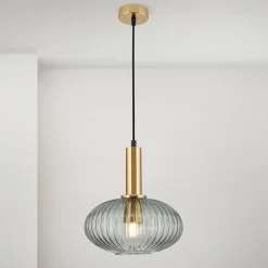 ORION Carneval pendellampe, antik messing/røggrå, Ø 25 cm, glas