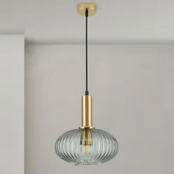 ORION Carneval pendellampe, antik messing/røggrå, Ø 25 cm, glas