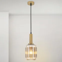 ORION Carneval pendellampe, antik messing/amber, Ø 14 cm, glas