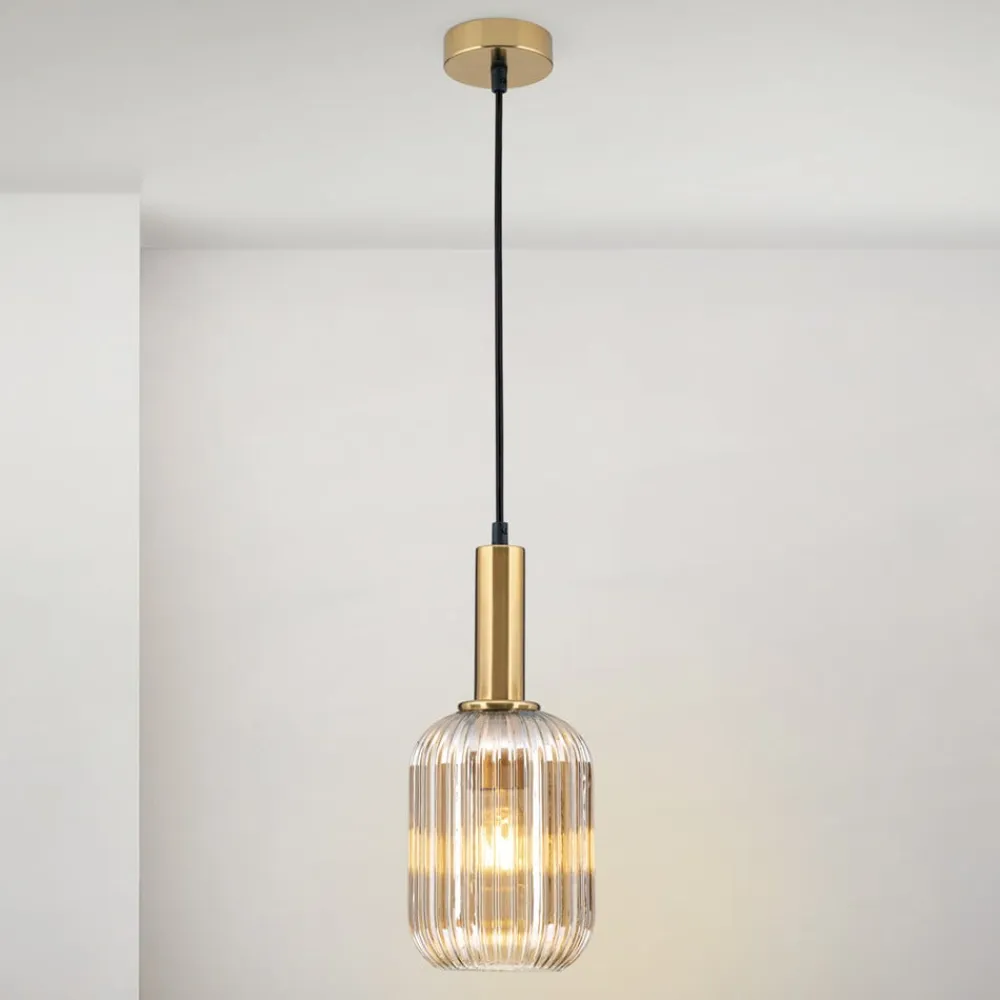 ORION Carneval pendellampe, antik messing/amber, Ø 14 cm, glas