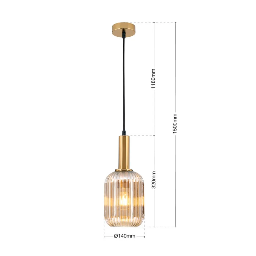 ORION Carneval pendellampe, antik messing/amber, Ø 14 cm, glas