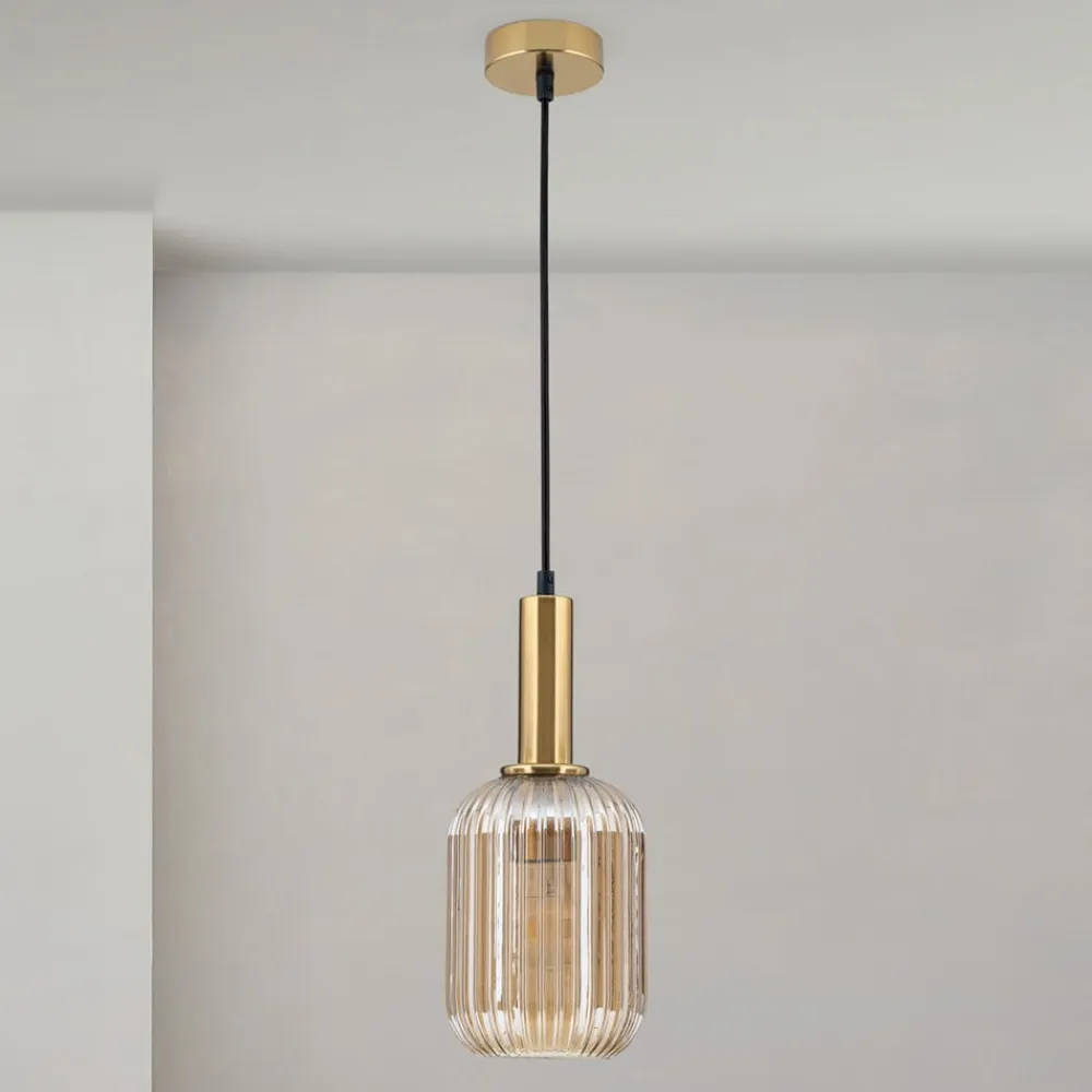 ORION Carneval pendellampe, antik messing/amber, Ø 14 cm, glas