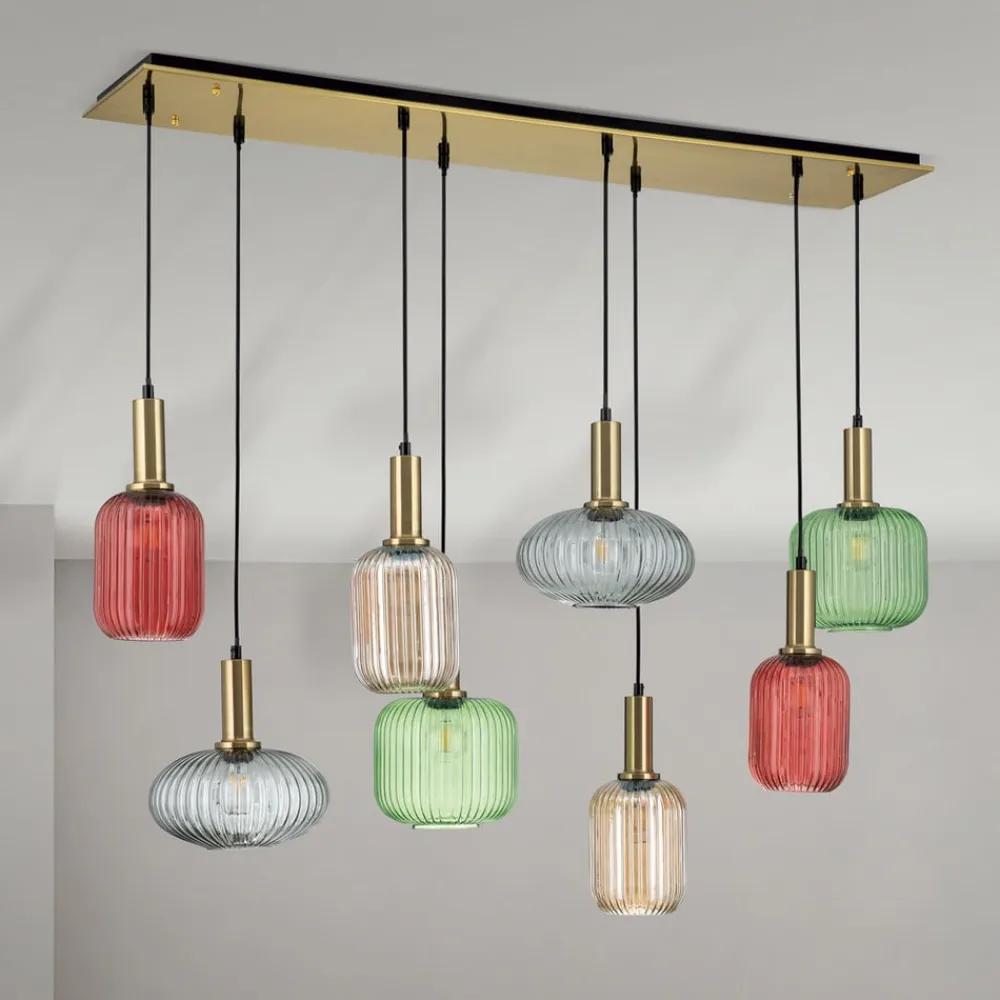 ORION Pendellamper>Carneval pendellampe, farverig, længde 140 cm, glas, 8 lyskilder.