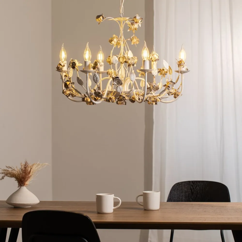 ONLI Carolina lysekrone, elfenbensfarvet, 6 lyskilder, jern