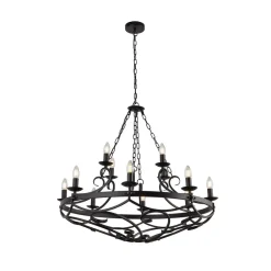 Searchlight Cartwheel III lysekrone, 12 lyskilder, Ø 89 cm, sort, metal