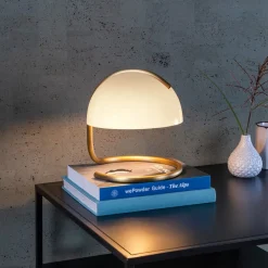 Lucide Cato retro-bordlampe med skærm af mælkeglas, hvid