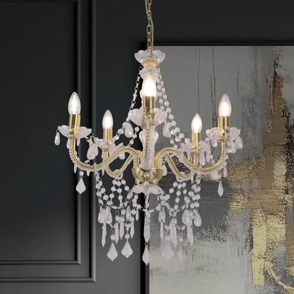 Cecilia lysekrone, guld, jern/akryl, Ø 52 cm, 5 lyskilder.^Näve Hot