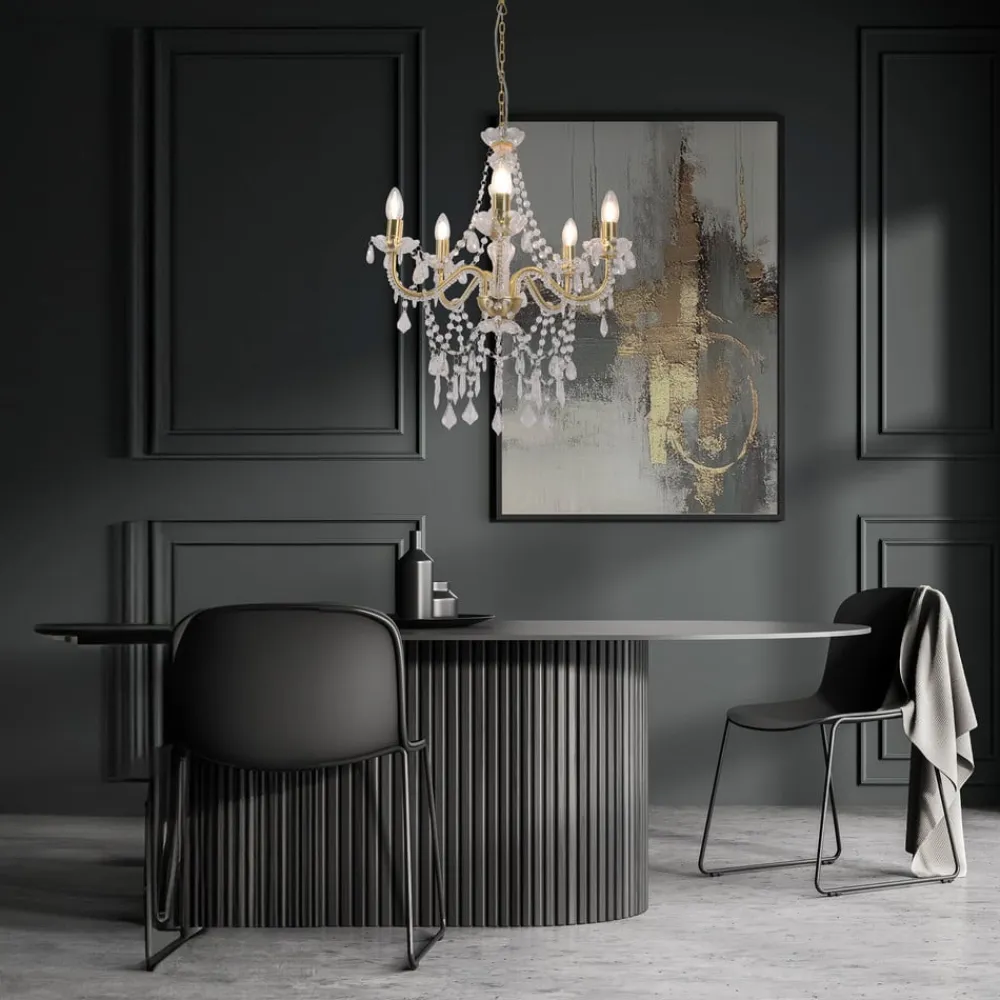 Cecilia lysekrone, guld, jern/akryl, Ø 52 cm, 5 lyskilder.^Näve Hot