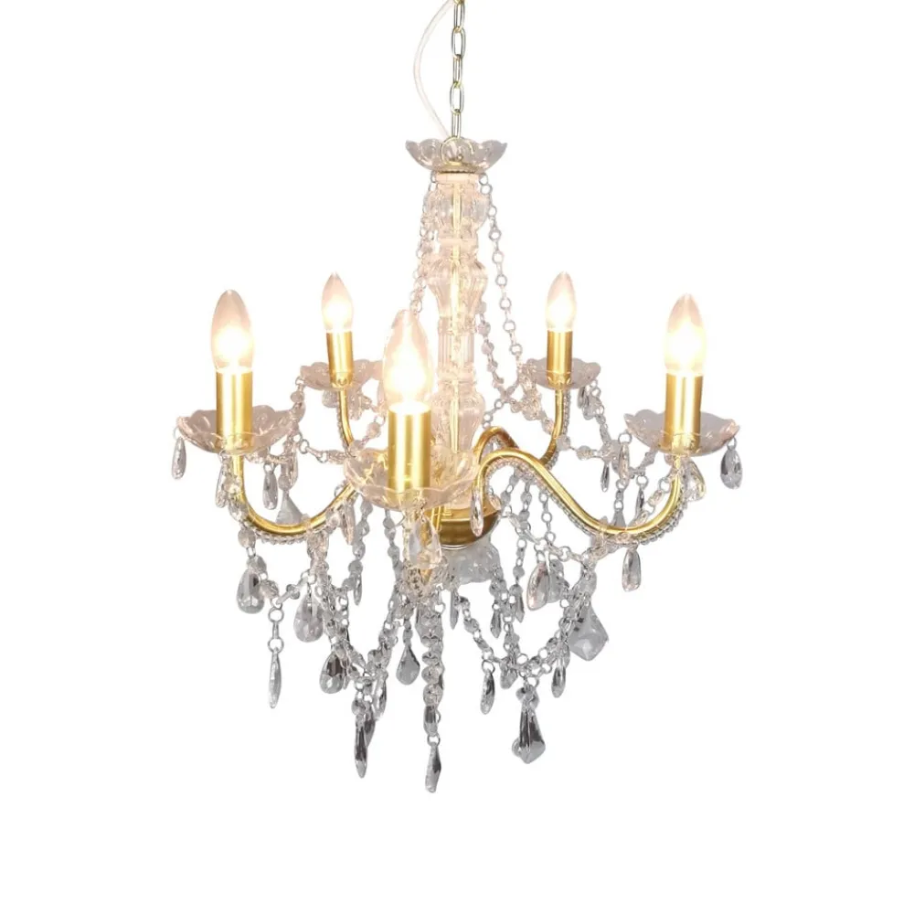 Cecilia lysekrone, guld, jern/akryl, Ø 52 cm, 5 lyskilder.^Näve Hot