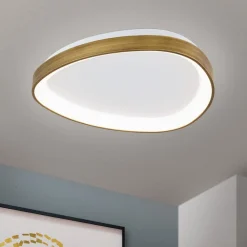 ORION Charlie loftlampe, Ø 45 cm, opalhvid, antik messingfarve