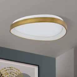 ORION Charlie loftlampe, Ø 45 cm, opalhvid, antik messingfarve