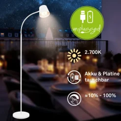 Briloner Cielo LED-gulvlampe, hvid, touchdæmper, USB-kabel