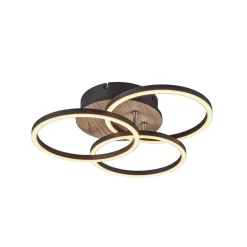 Reality Leuchten Circle LED-loftlampe 3 lysk fjernbetjening træ