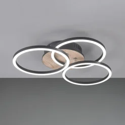 Reality Leuchten Circle LED-loftlampe 3 lysk fjernbetjening træ