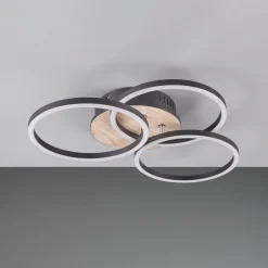 Reality Leuchten Circle LED-loftlampe 3 lysk fjernbetjening træ