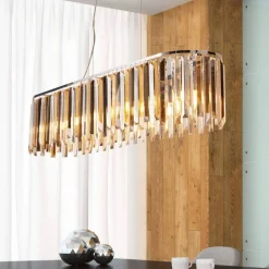 Searchlight Clarissa hængelampe med krystalprismer, 100 cm