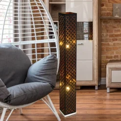 Globo Clarke gulvlampe, sort/guld blad, højde 118 cm, stof