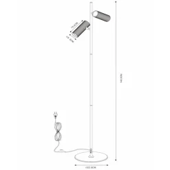Lucide Club gulvlampe, justerbar, hvid, metal, 140 cm, GU10