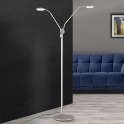 ORION Cobra LED-gulvlampe, 2 lyskilder, mat nikkel