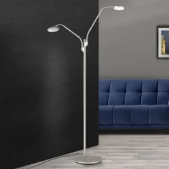 ORION Cobra LED-gulvlampe, 2 lyskilder, mat nikkel