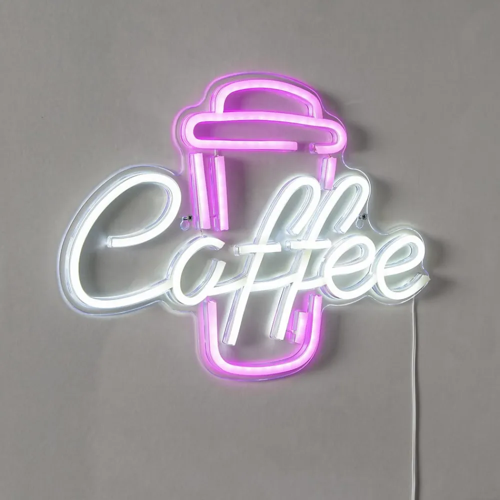 STAR TRADING Coffee LED-væglampe, pink/hvid, plexiglas, 40 x 30 cm USB
