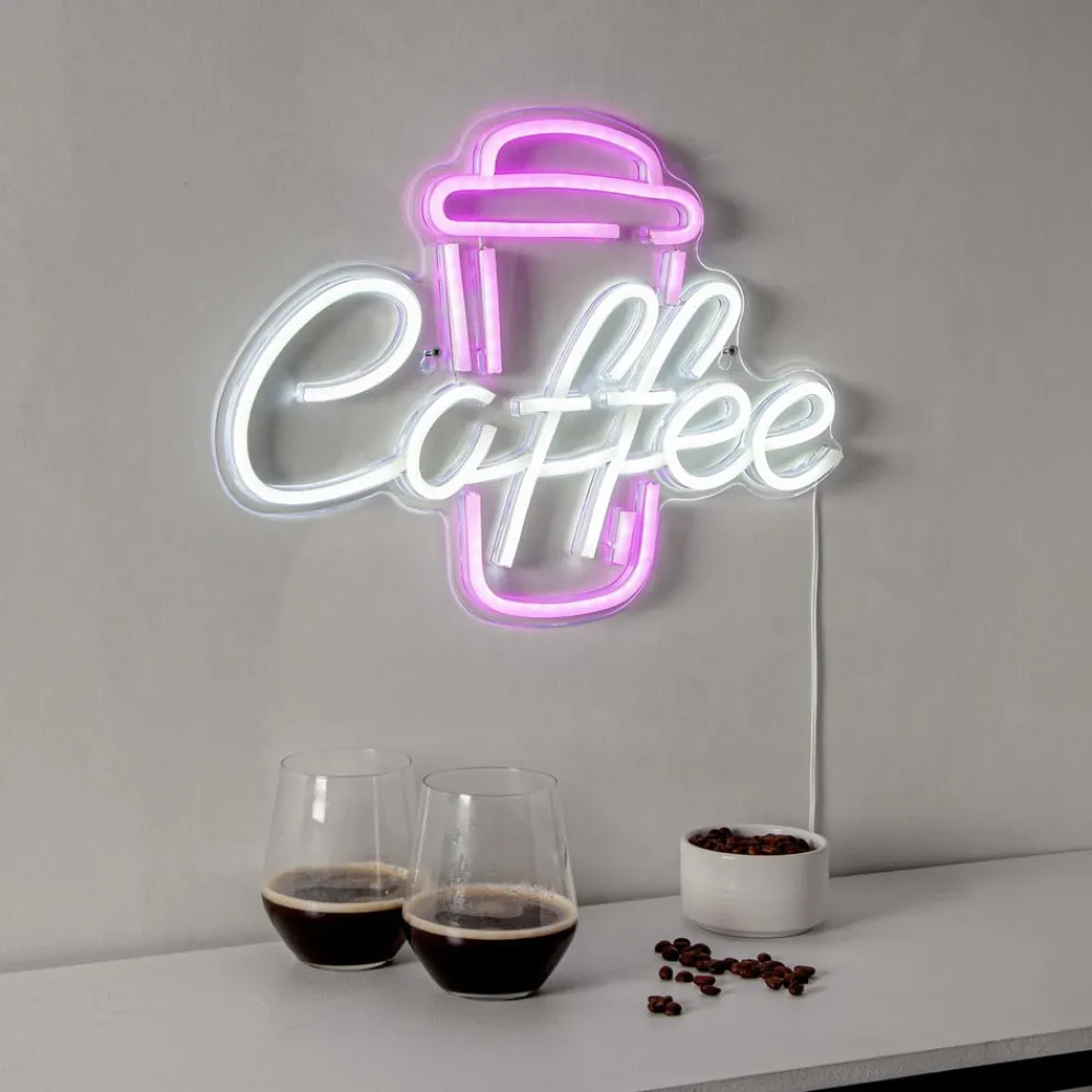 STAR TRADING Coffee LED-væglampe, pink/hvid, plexiglas, 40 x 30 cm USB