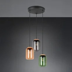 Trio Lighting Cork hængelampe, flerfarvet, Ø 30 cm, 3 lyskilder, glas/kork